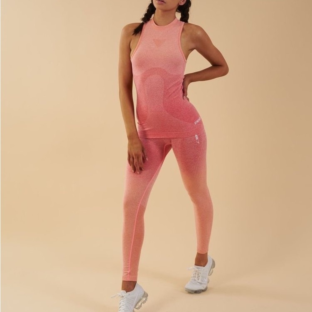 Gymshark Ombré Set - Peach Pink Seamless Leggings & Tank